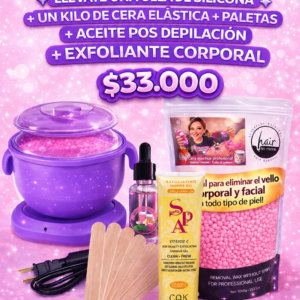 Kit olla silicona+ 1 kilo de cera elástica+ exfoliante