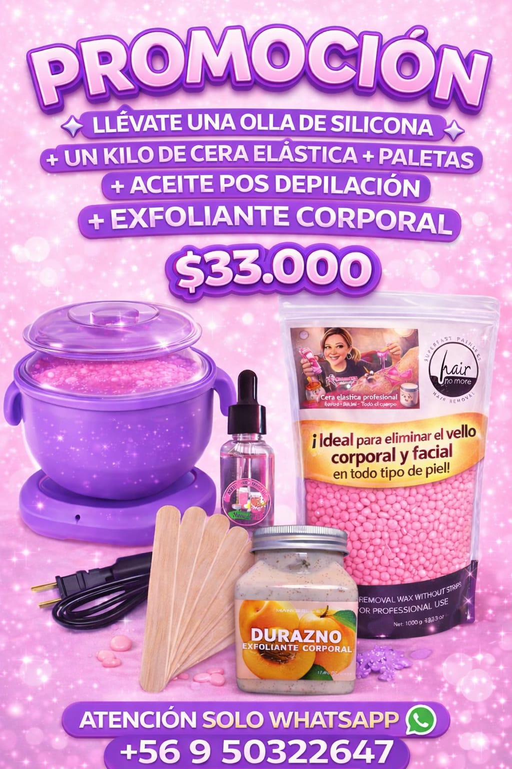 Kit olla silicona+ 1 kilo de cera elástica+ exfoliante
